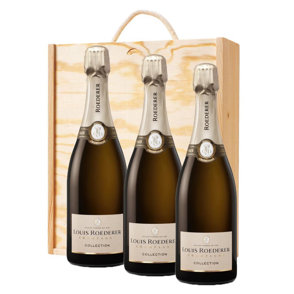 3 x Louis Roederer Collection 242 Champagne 75cl Treble Wooden Gift Boxed Champagne